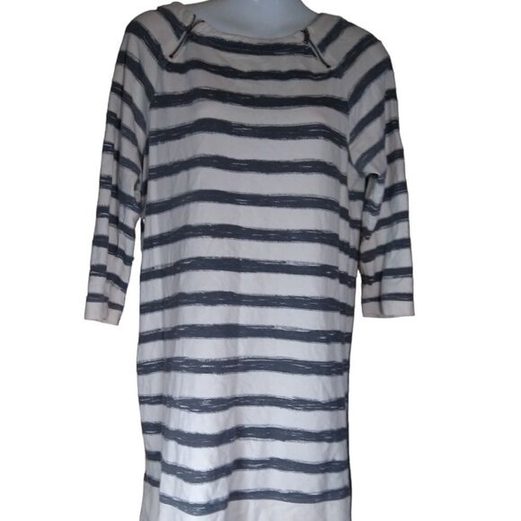 Loft cotton dress cream and gray striped S - Picture 4 of 11